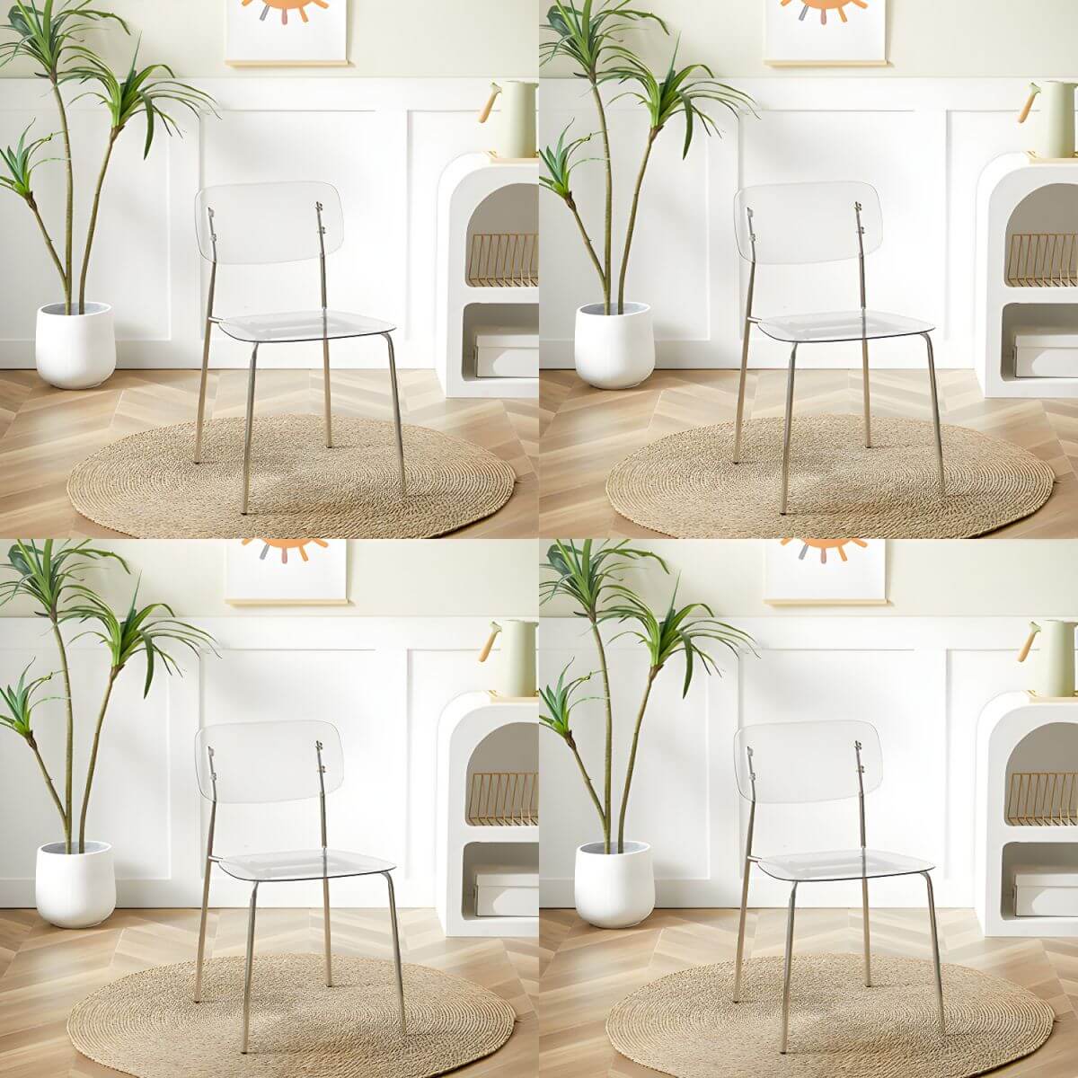 Transparent acrylic dining chair with modern design, perfect for living room and kitchen seating