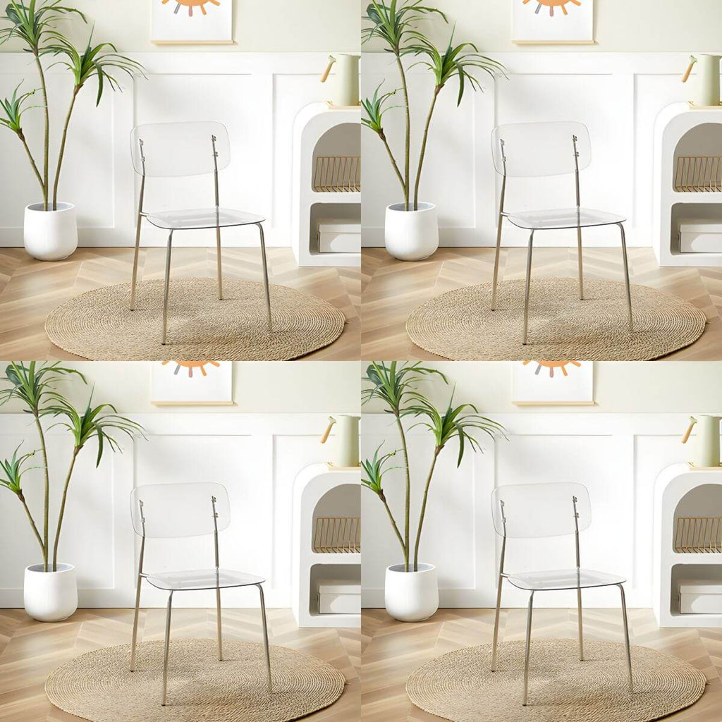 Transparent acrylic dining chair with modern design, perfect for living room and kitchen seating