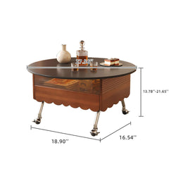 Retro Round Coffee Table with Multi-functionality Adjustable Height and Mobility