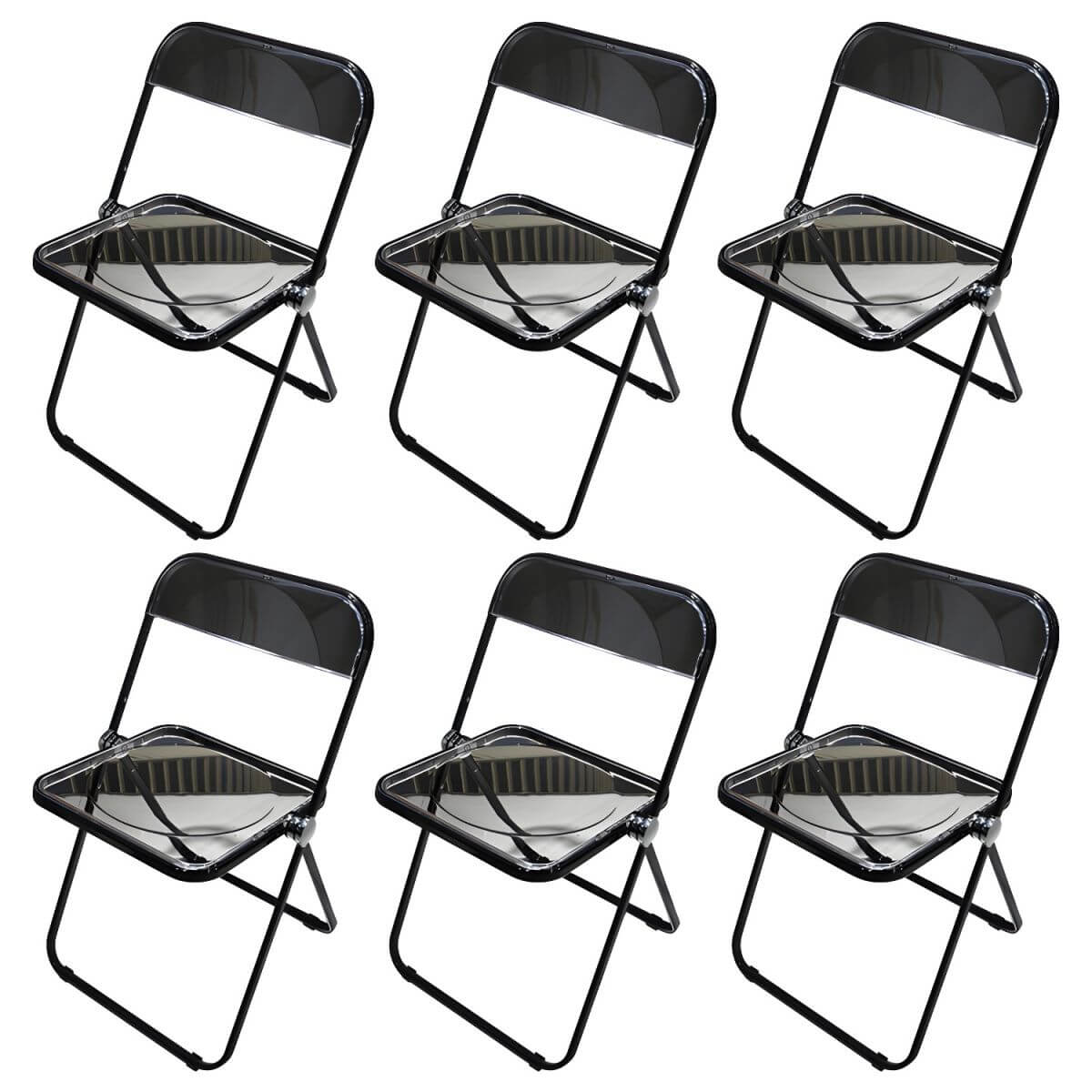 Contemporary acrylic folding armless chair with open back, ideal for dining rooms