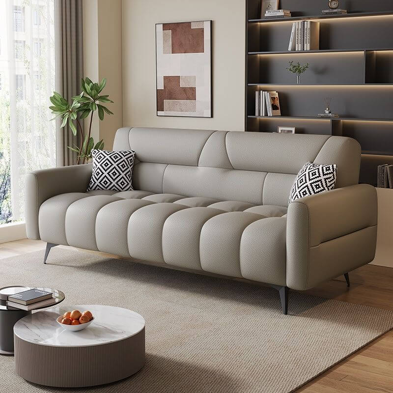 Synthetic Leather Arm-Included Grey Standard Sofa, Light Gray, Latex, 83"L x 28"W x 33"H