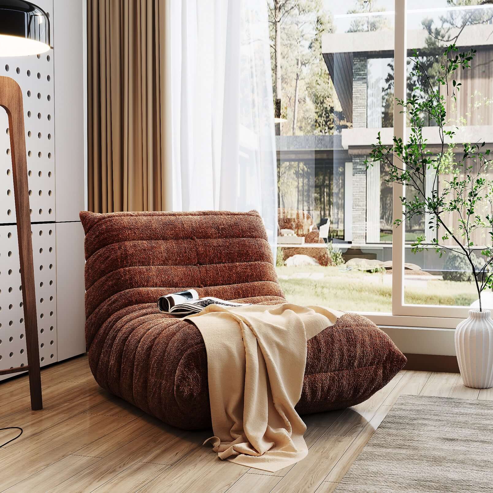 Comfortable lazy compressed foam floor couch shaped like a caterpillar, perfect as a Togo sofa chair