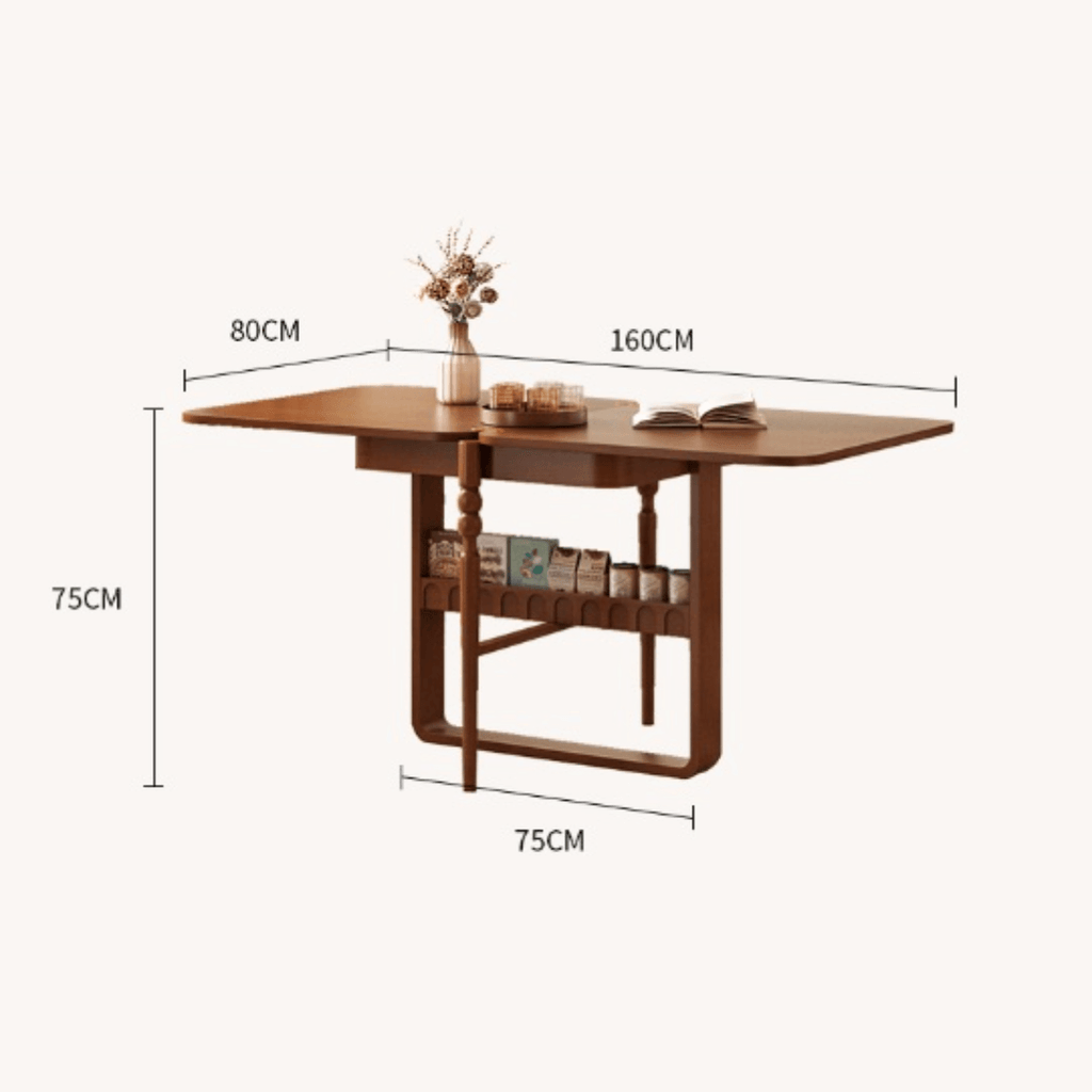 Scandinavian-inspired folding dining table with ample storage for stylish, space-saving home decor