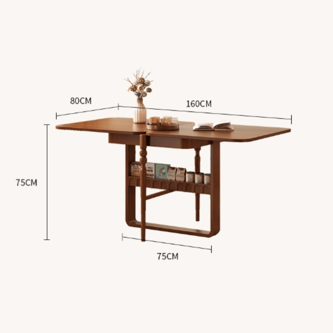 Scandinavian-inspired folding dining table with ample storage for stylish, space-saving home decor