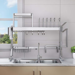 Kitchen Storage Essential: Large Over-Sink Dish Drying Rack & Multi-Function Organizer Shelf - Efficient Space-Saving, Quick-Drying Solution for Your Utensils & Bowls