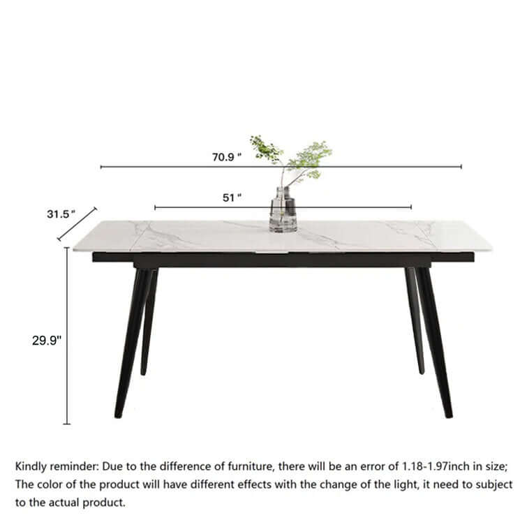 Extendable rectangle dining table with sintered stone marble tabletop for 4 to 8 people