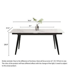 Extendable Marble Dining Table for 4-8 Person Rectangle Sintered Stone Tabletop