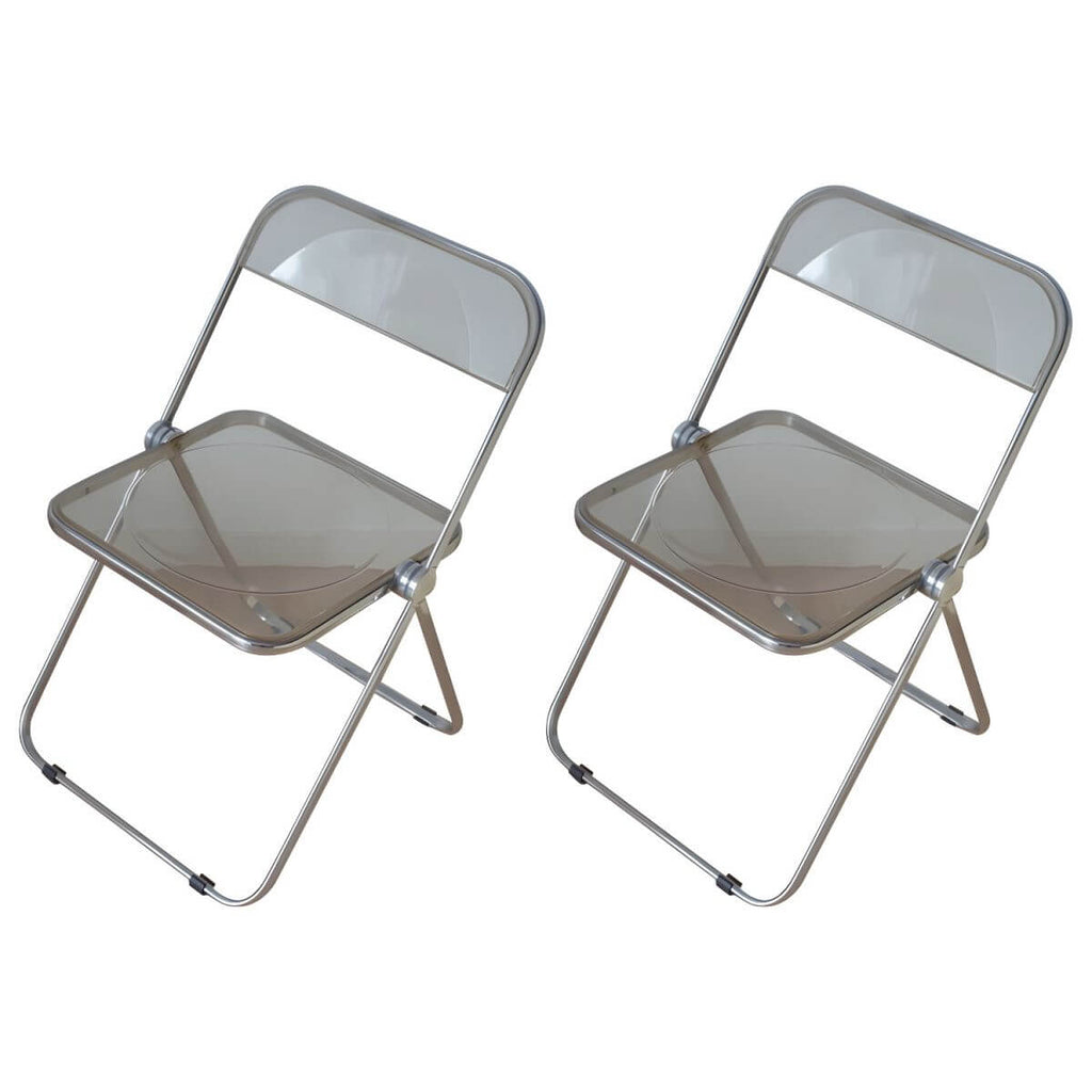 Contemporary acrylic folding armless chair with open back, ideal for dining rooms