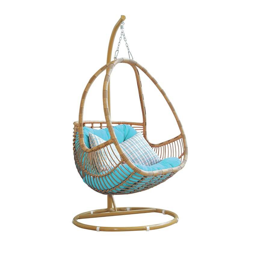 Metal stand porch swing with tropical unfinished color, pads, and chain for two swings