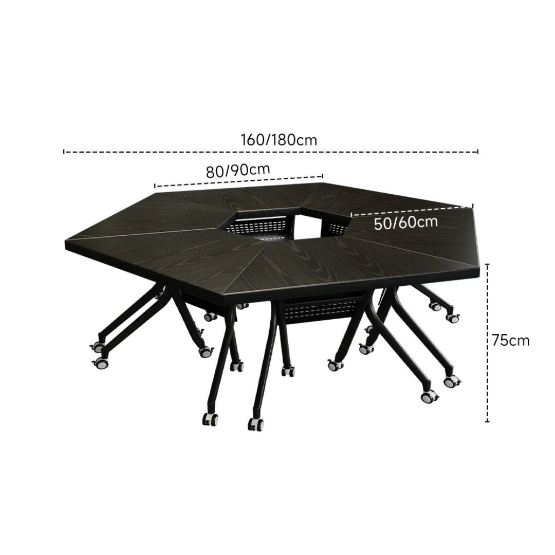 Black folding conference table with 360-degree casters for flexible workspace setups