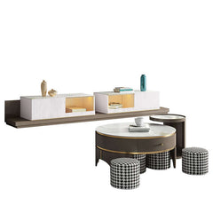 Modern White & Coffee TV Stand with Extendable Drawers