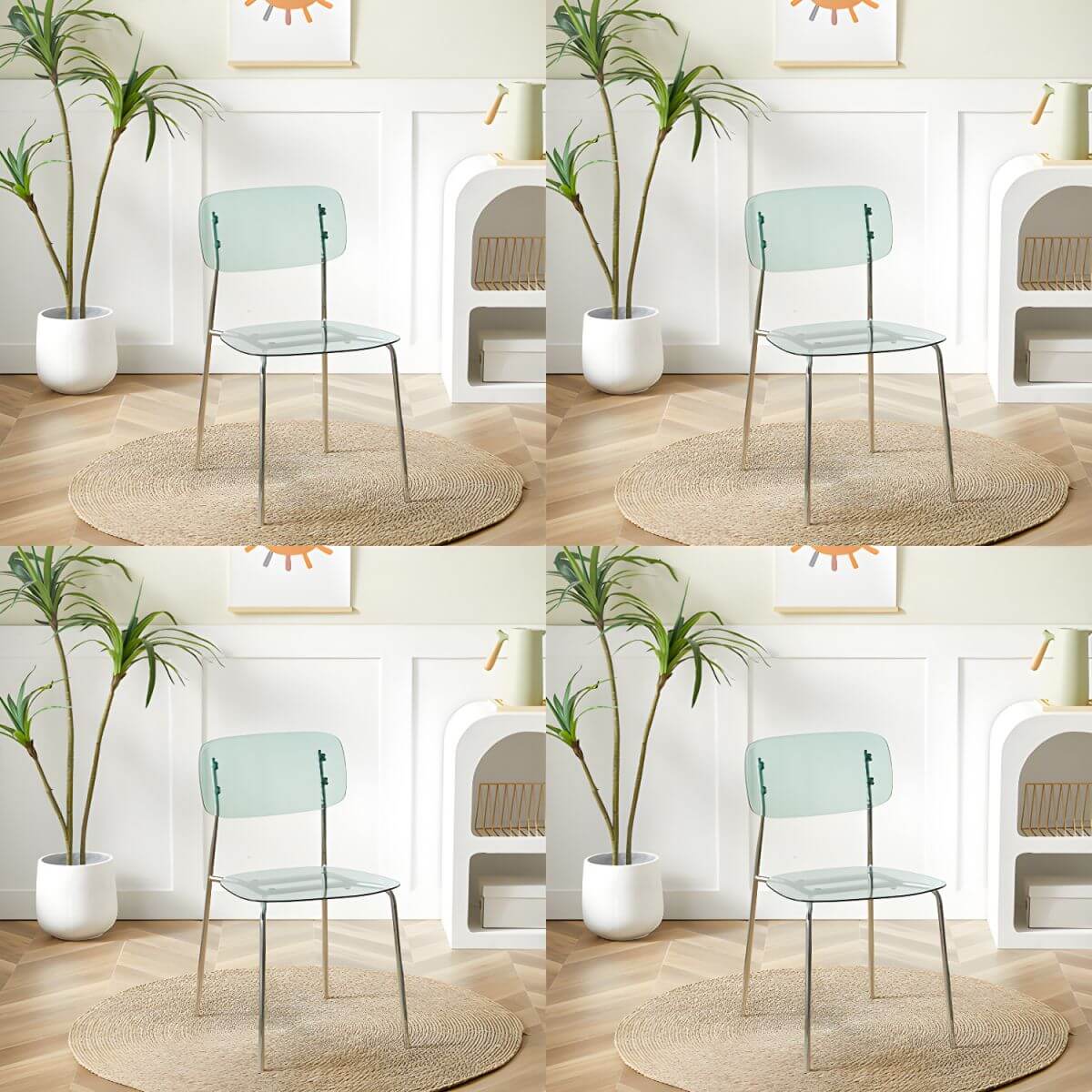 Transparent acrylic dining chair with modern design, perfect for living room and kitchen seating