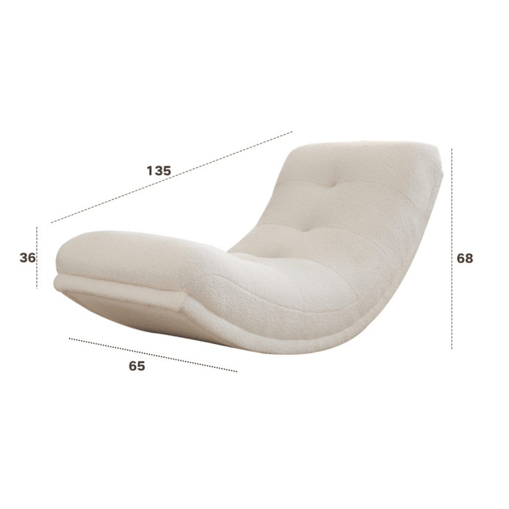 White boucle caterpillar lounge chair with soft cushion, single sofa rocker for comfortable seating