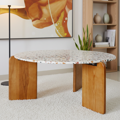 Nordic-Inspired Terrazzo Coffee Table - Unique Round Design with Quality Wooden Legs