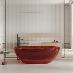 70 Inch Transparent Resin Soaker Modern Bathtub In Black, Floor-Standing Bathtub
