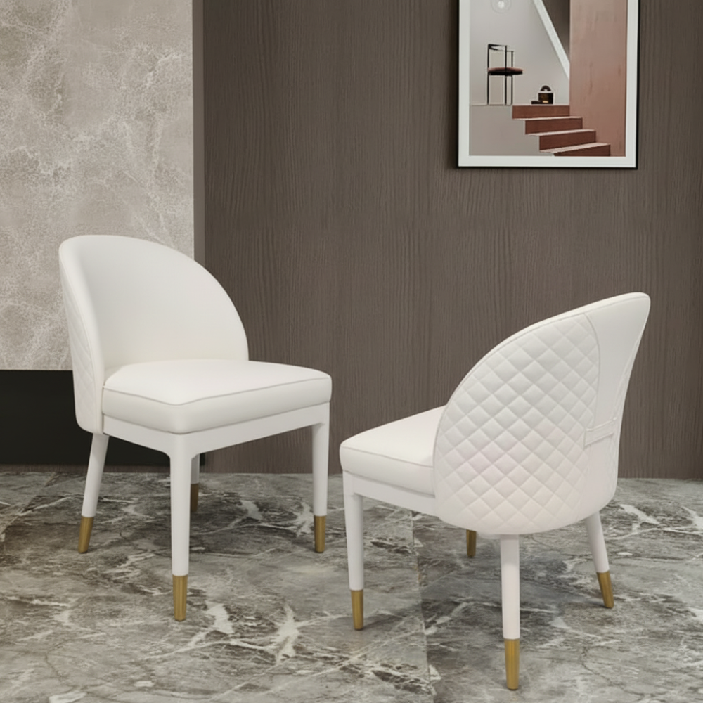 Modern Minimalist Beige Faux Leather Dining Chair in Solid Wood Frame