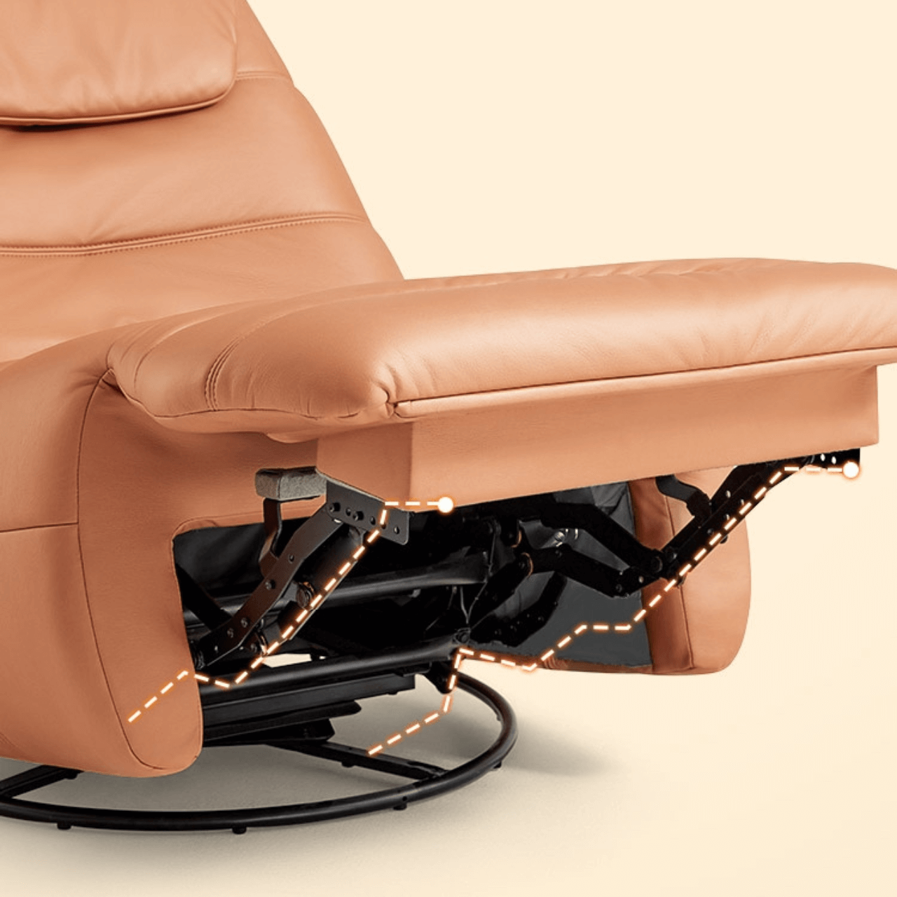 Orange adjustable angle Leath-Aire lounge chair with caterpillar design, single sofa style