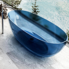 67" Oval Transparent Resin Double Soaking Bathtub Sapphire Blue
