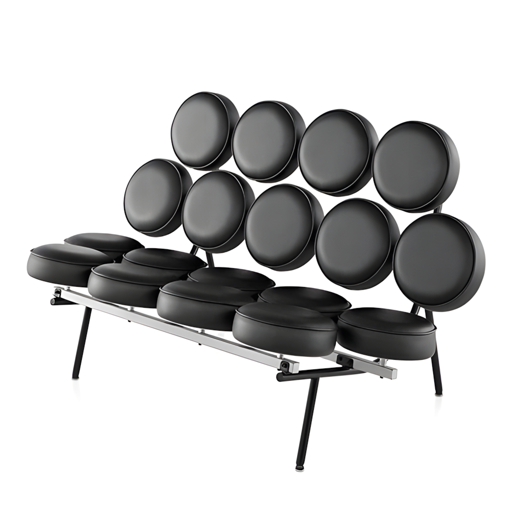 George Nelson Marshmallow Sofa in Black Microfiber Leather