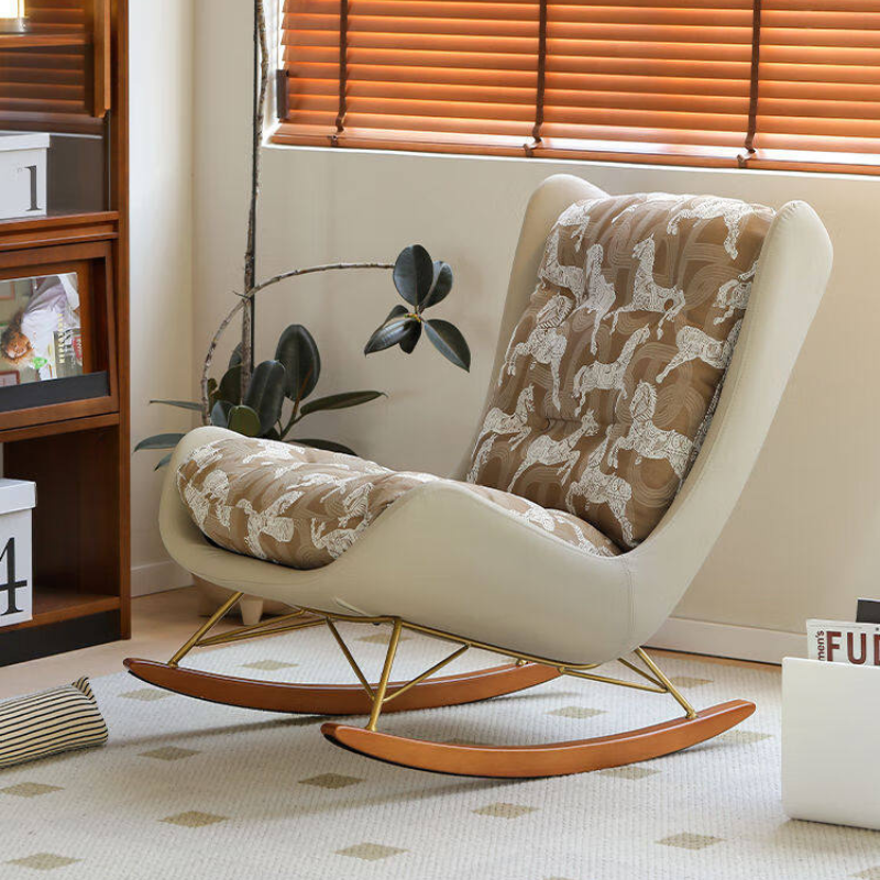 Elegant Grey Art Deco Fabric Upholstered Rocking Armchair with Rear Back
