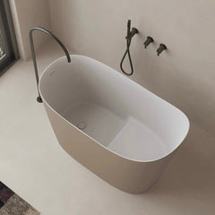43" Modern Oblique Deep Freestanding Light Brown Stone Resin Japanese Soaking Bathtub