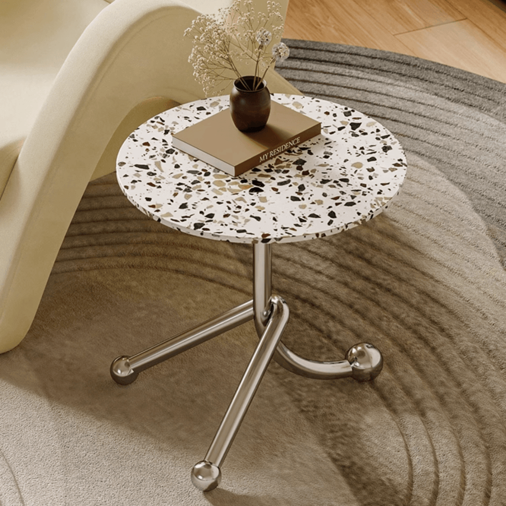 45cm terrazzo accent table with unique three-leg design for stability and style