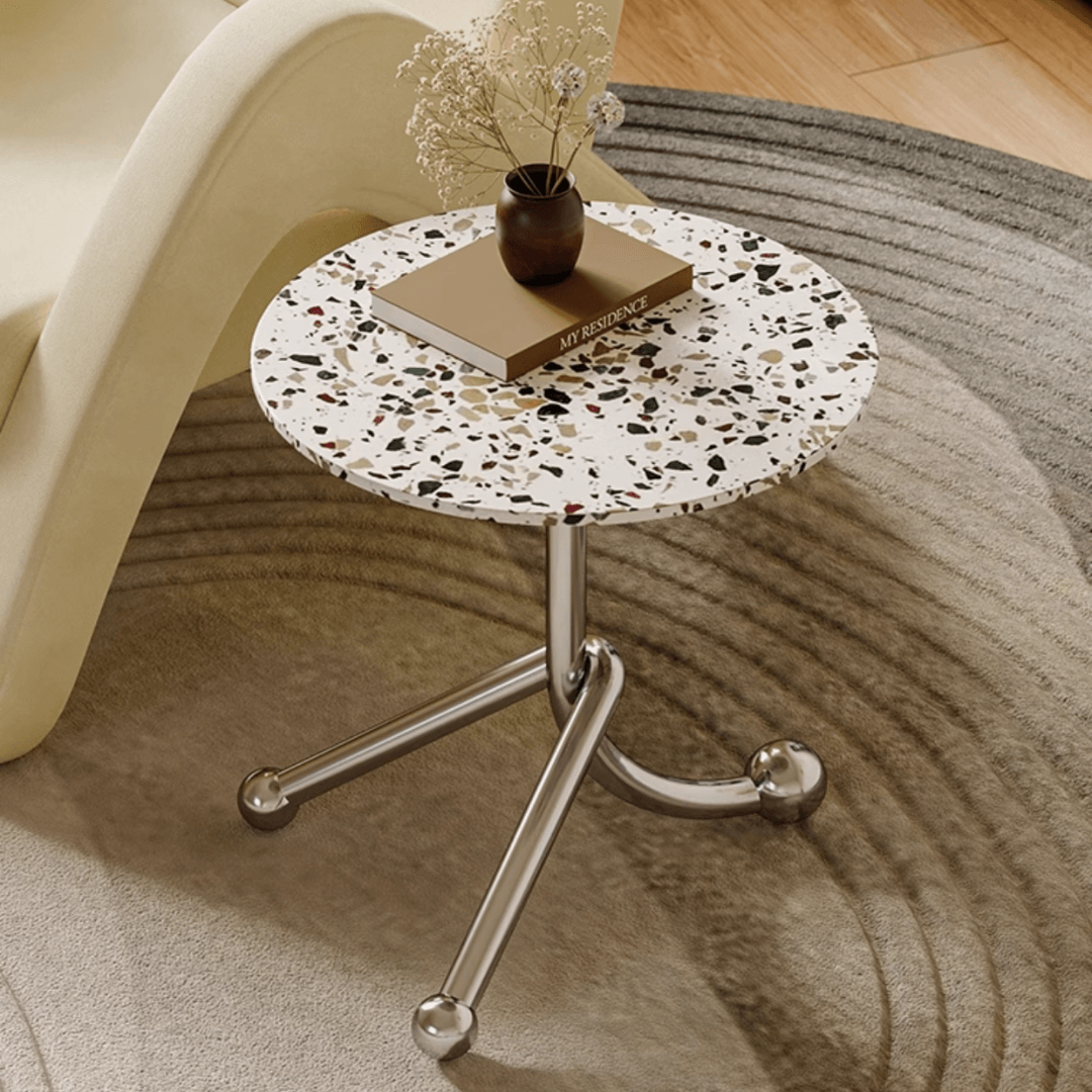 45cm terrazzo accent table with unique three-leg design for stability and style