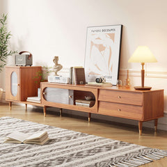 Rectangle Wood Extendable TV Stand with Bookshelf & Storage Drawers