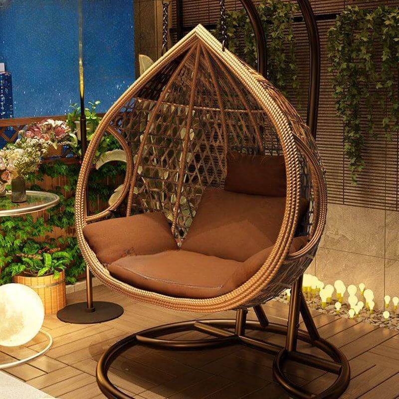 Auburn tropical alloy porch swing with stand, cushions, and chain for outdoor comfort