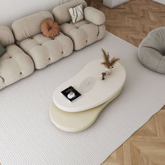 Minimalist Rotatable Coffee Table with Unique Oval Design - Off-white & Beige Elegance