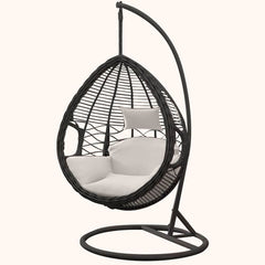 Metal Upholstered Porch Swing with Stand & Chain for 2-person Seating, Stand Included, Cocoa/Cream Porch Swings