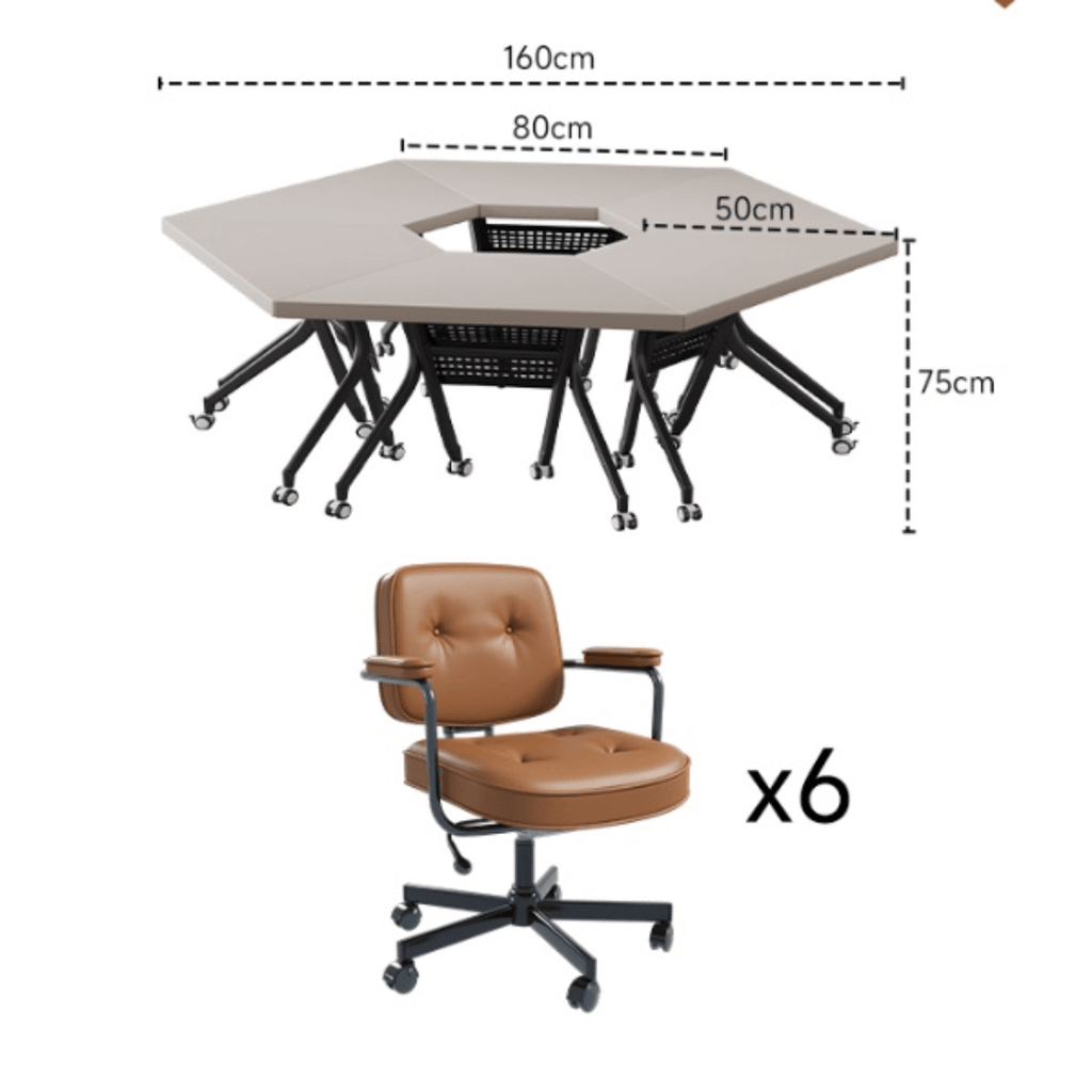 Solid wood multifunctional meeting table with geometric design and movable wheels