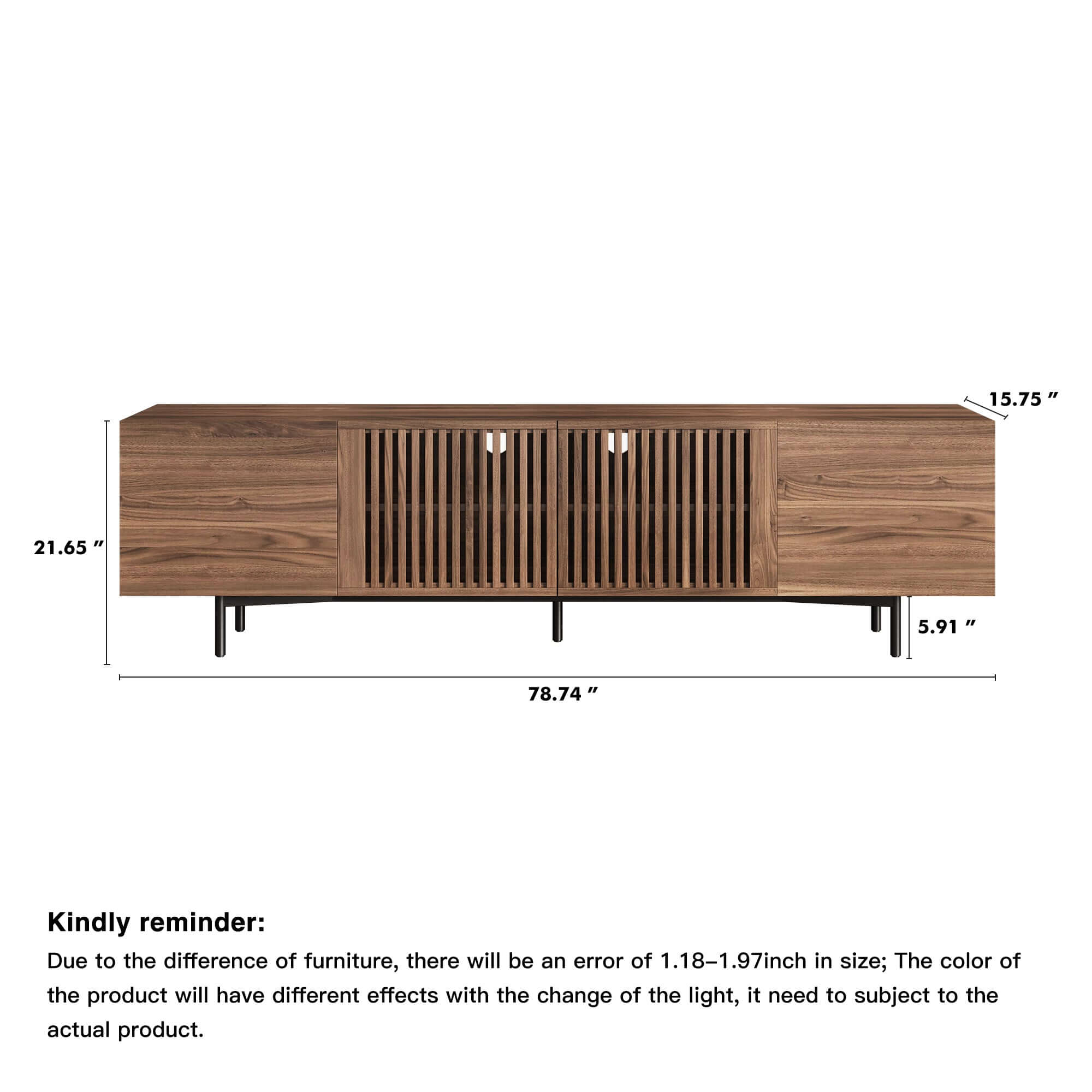 Minimalist slatted TV stand media console with four-door storage for living room organization