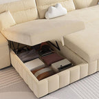 Beige Twill Sofa Recliner with USB Port, Under-seat Storage, Left Orientation, and L-Shape Design, 122"L x 63"W x 33"H