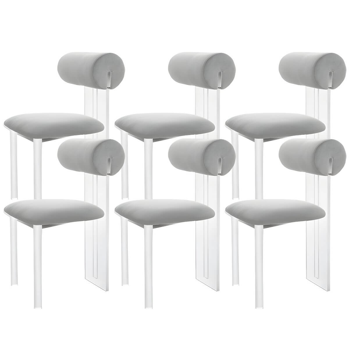 Contemporary upholstered dining chair with clear acrylic frame for kitchen seating