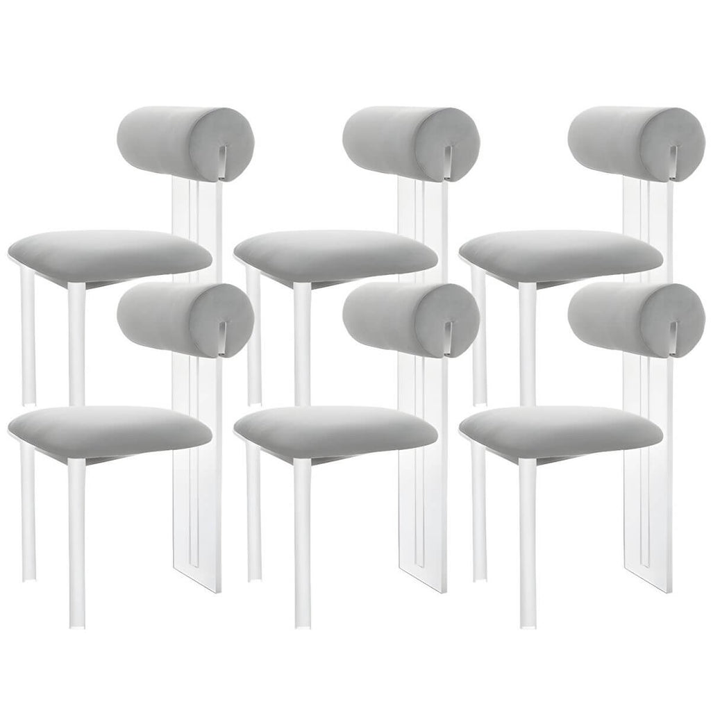 Contemporary upholstered dining chair with clear acrylic frame for kitchen seating