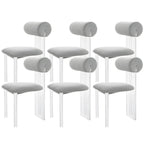 Contemporary upholstered dining chair with clear acrylic frame for kitchen seating