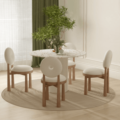 Chic Round Terrazzo Table and Soft Wool Upholstered Chairs - Trendy Home Dining Experience