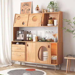 Large Capacity Kitchen Sideboard Wooden Sideboard with Wine Cabinet Two Layers Design
