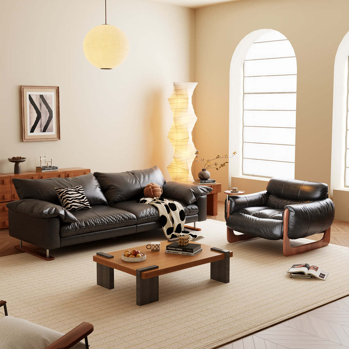 Comfortable single leather leisure sofa available in black and brown colors