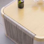 Modern outdoor swivel sofa set with aluminum frame and rope accents, includes coffee table in khaki