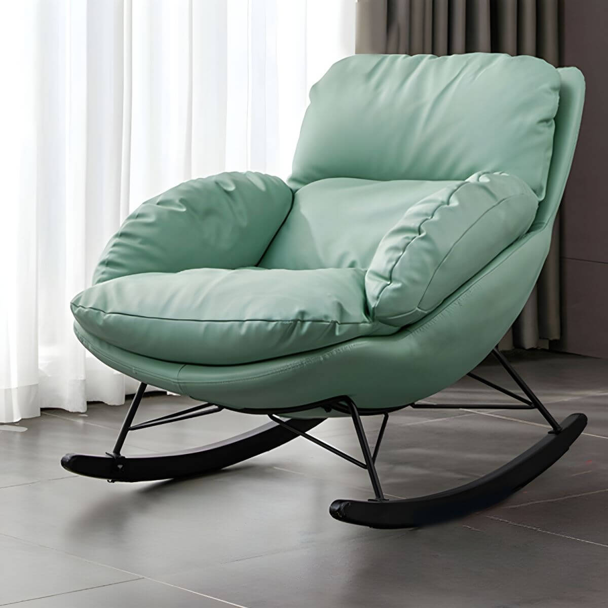 Button-tufted upholstered wooden rocking accent chair with black legs Hauptbild