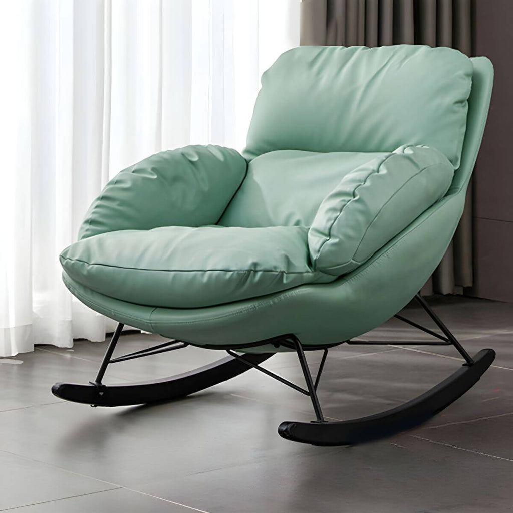 Button-tufted upholstered wooden rocking accent chair with black legs