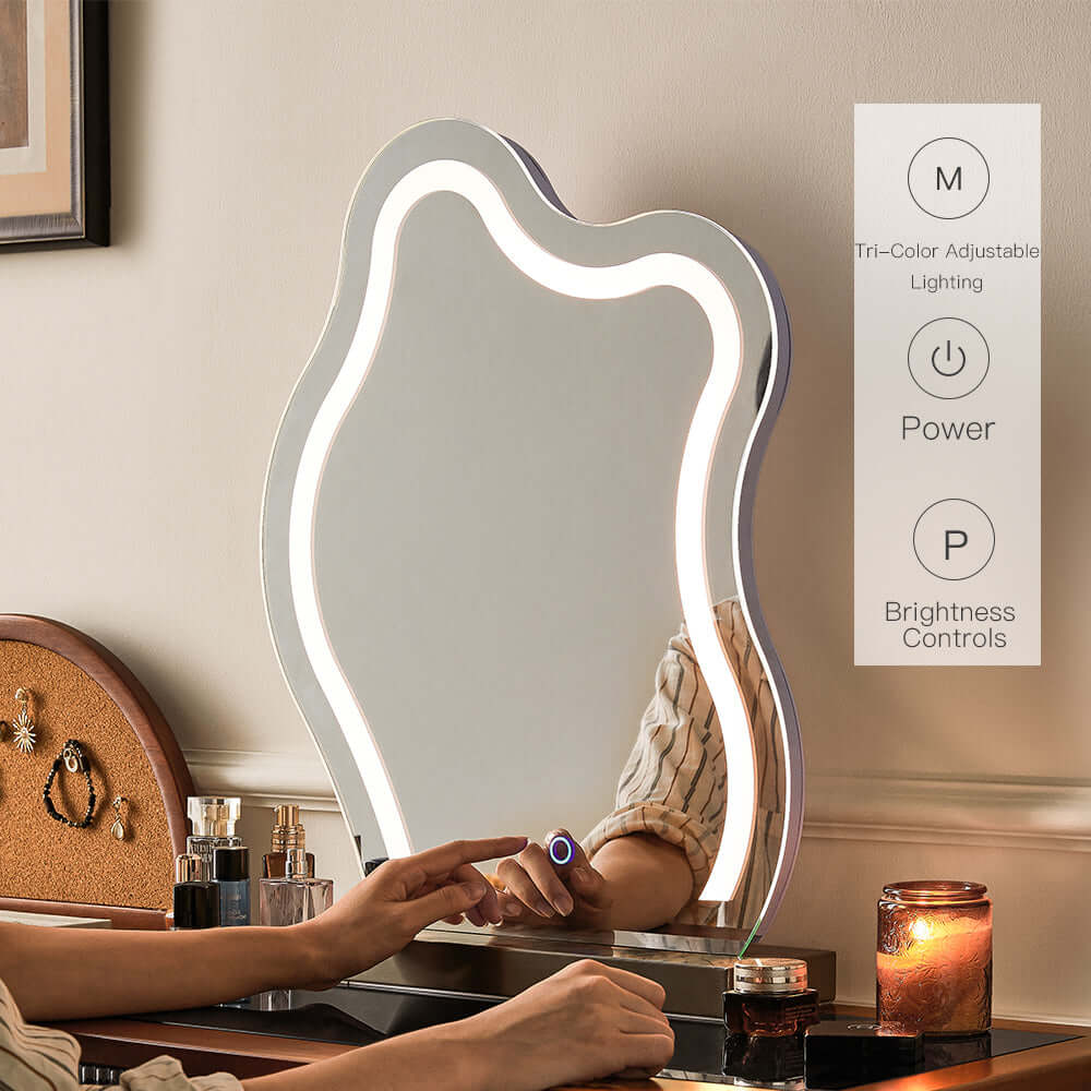 Solid wood makeup table with cabinet and LED mirror, freely combinable for personalized setup