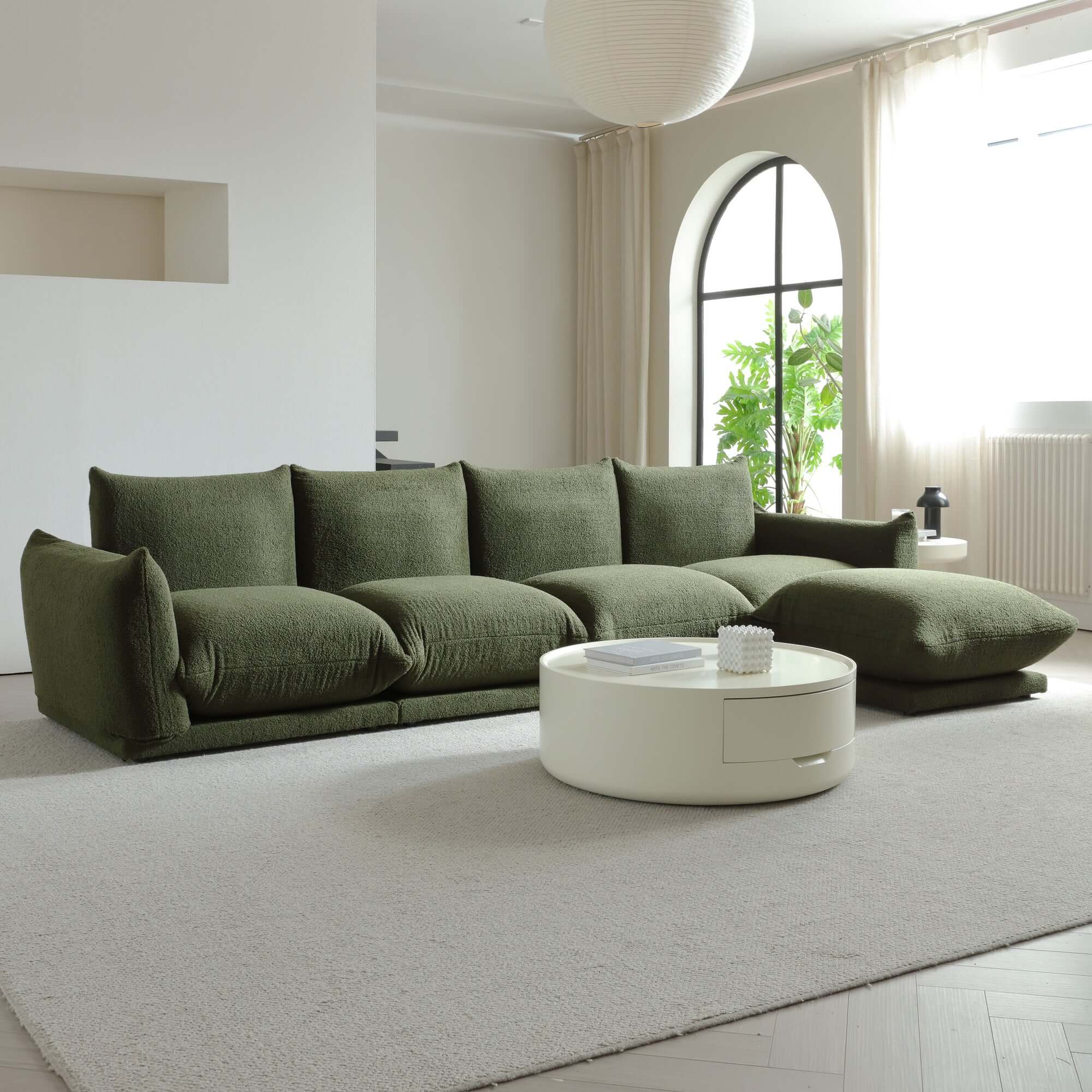 Oversized modern modular cloud sectional couch with lambswool fabric and chaise lounge
