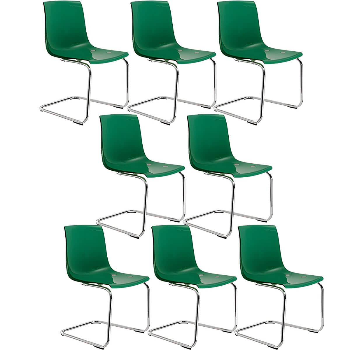 Scandinavian style plastic and acrylic dining side chair with silver legs, non-upholstered design