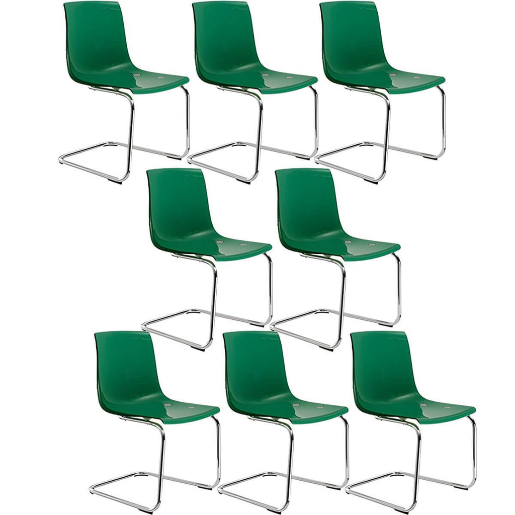 Scandinavian style plastic and acrylic dining side chair with silver legs, non-upholstered design