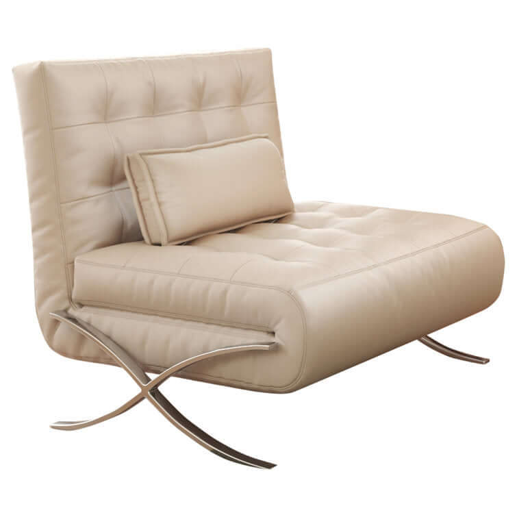 Retro leather Barcelona sofa chair with metal legs, featuring a lazy design for comfort