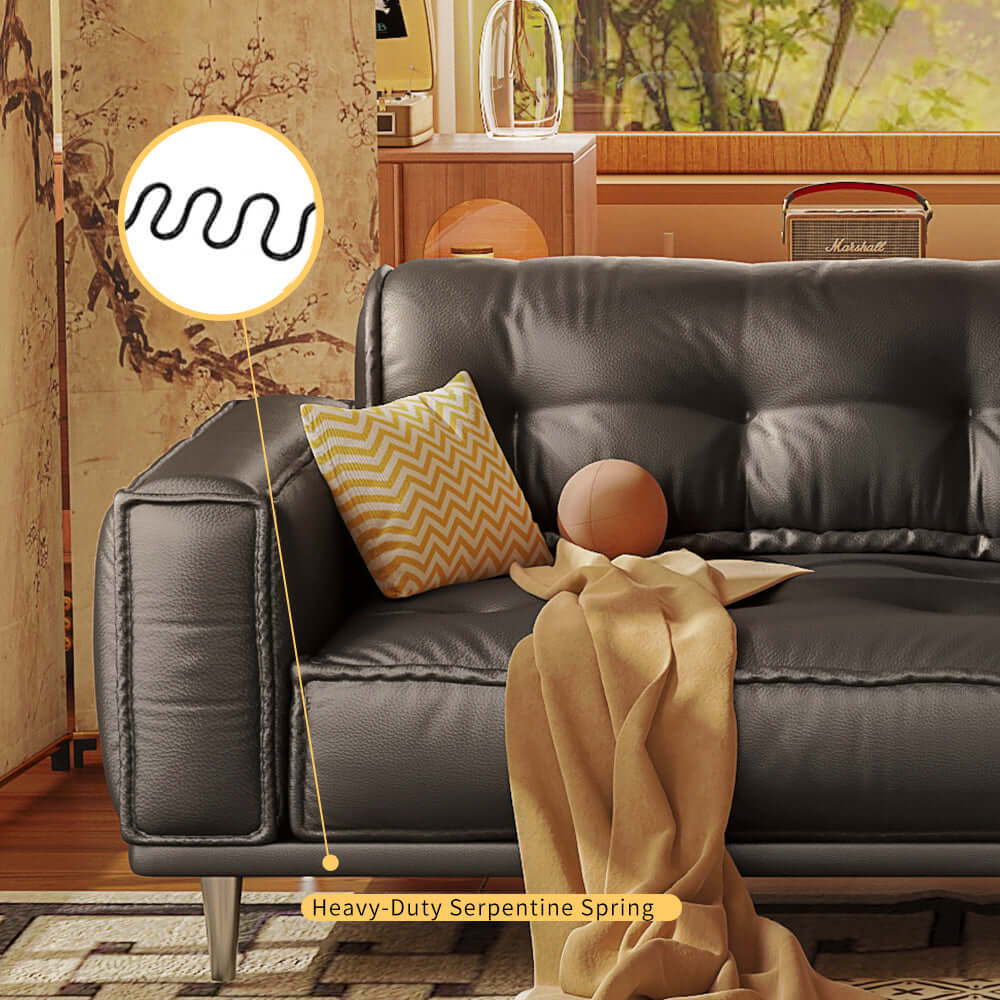 Comfortable French vintage leather sofa with luxurious design and classic style