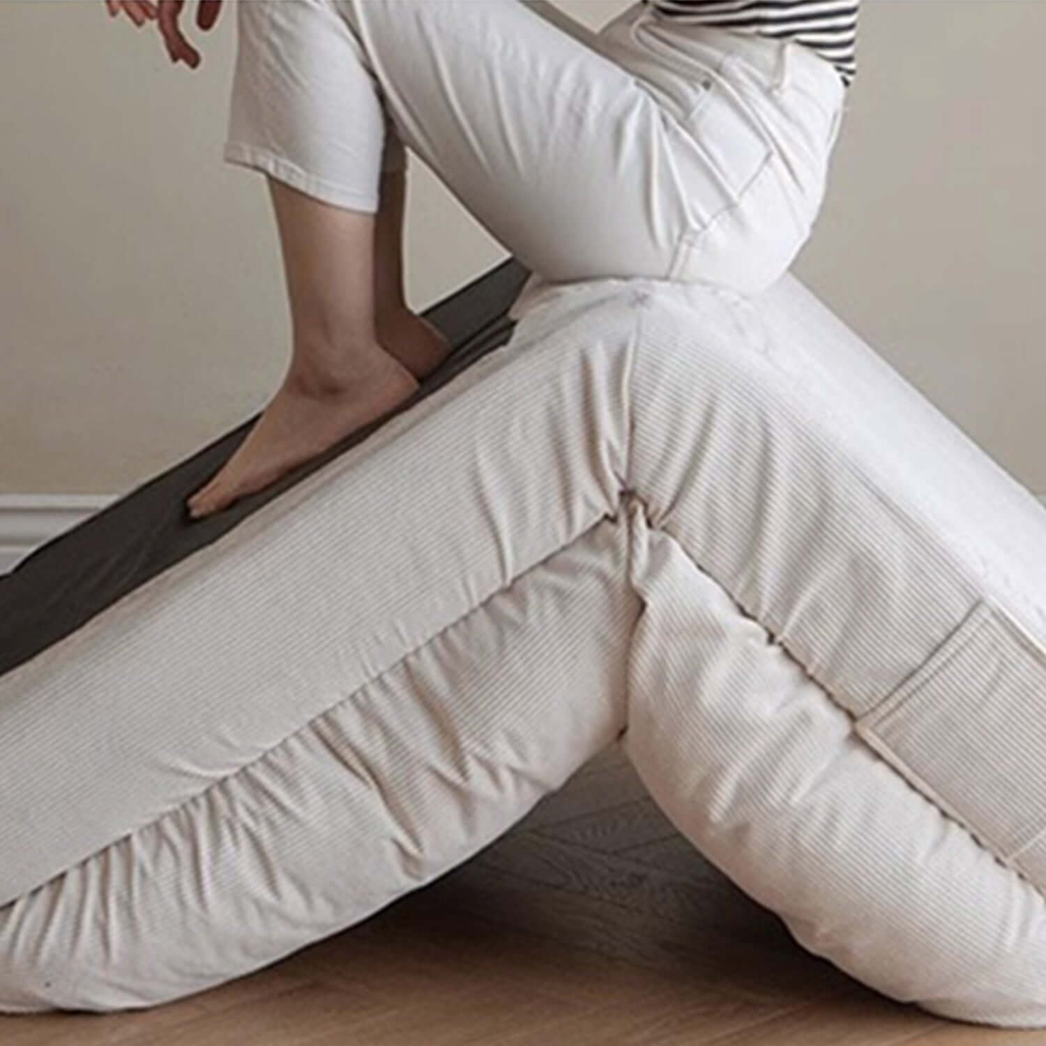 Beige modern convertible sleeper sofa bed with soft teddy velvet upholstery